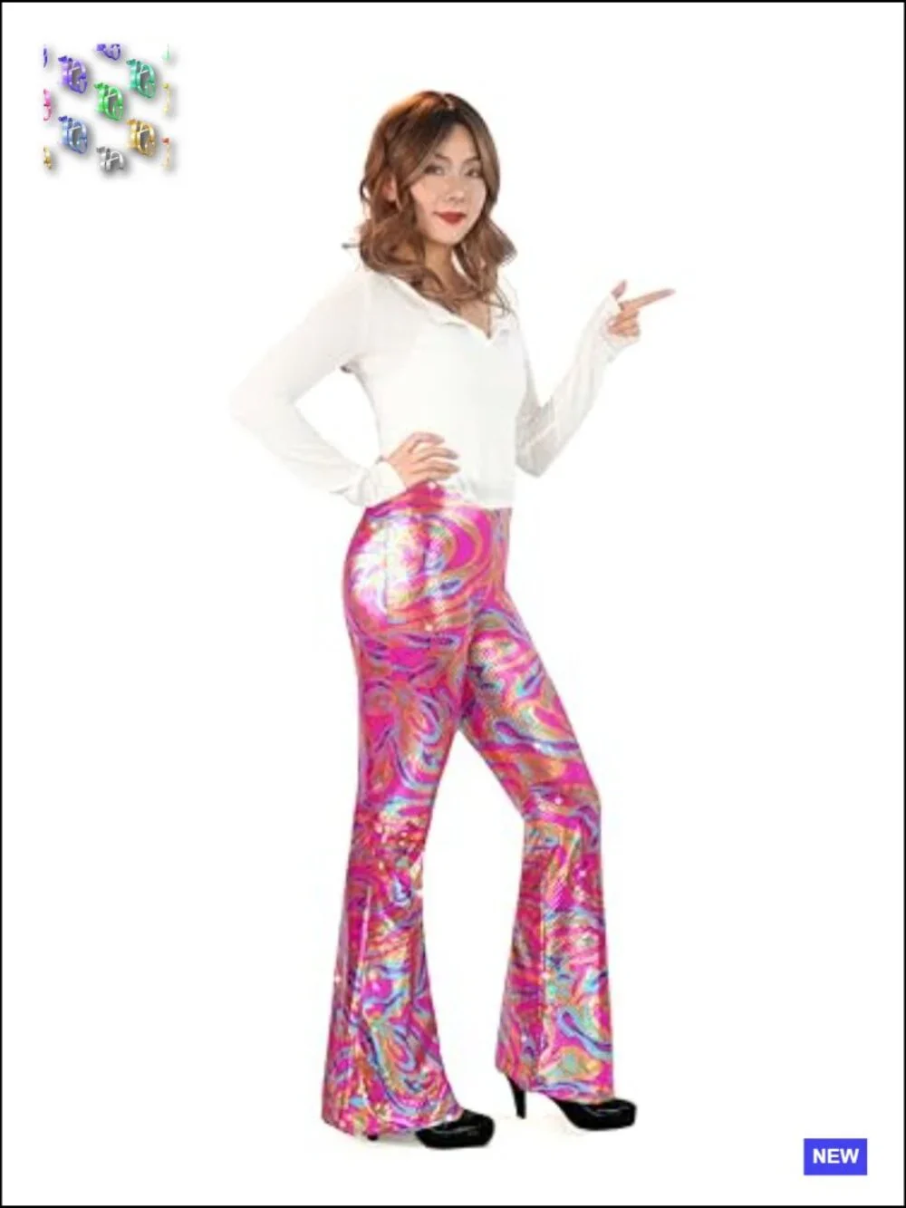 Sequin Flare Pants High Waisted Bell Bottoms Leggings Party Disco Club Sparkly - Picture 4 of 5